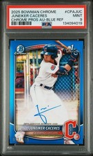 2025 BOWMAN CHROME JUNEIKER CACERES /150 CHROME PRO AUTO BLUE REF POP1 PSA 9