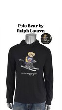 T-shirt con cappuccio "M" Polo Ralph Lauren in cotone nero Ski Bear. NWOT