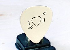 sterling silver guitar pick - playable with arrow and heart