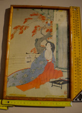 Antica stampa xilografica giapponese-colorata e firmata-inic.900-c/cornice