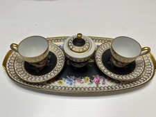 Servizio caffè "Vieu Limoge" nero/oro con vassoio,  2 tazzine e zuccheriera