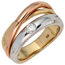 Anello Con Diamante Brillante, 585 Oro Giallo Bianco Rosso, Donna,