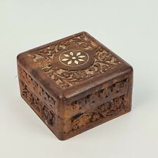 SCATOLA COFANETTO PORTAGIOE ETNICA INDIANA IN LEGNO CON INCISIONE IN MADREPERLA