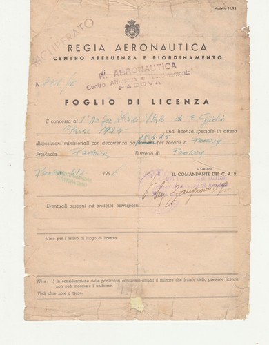 Foglio licenza regia - licenza,