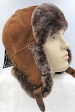 Nocciola Vero 100% Pecora Montone Pelle Cappello Cacciatore Ushanka Caccia M-3XL