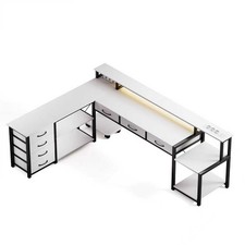 Scrivania Tavolo Con LED RGB Reversibile Scrivania a forma di L Con 7 Cassetti