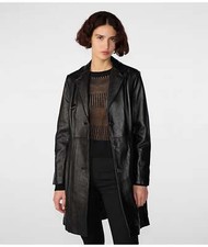 Trench coat donna nero giacca pelle 100% vera pelle di agnello pura fatto a mano nuovo