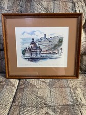 Stampa vintage firmata Monika Heller-Cole arte incorniciata e opacizzata paesaggio europeo