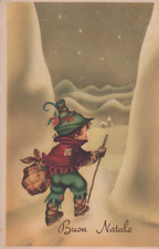 CARTOLINA  AUGURALE BUON NATALE BAMBINI FELICITA REGALI SPERANZA VIAGGIATA 1952