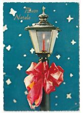 1975 foto cartolina vintage Buon Natale lampione addobbo natalizio fiocco