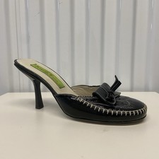 Vintage Y2K Materiale Prima di Goffredo Fantini Nero Verniciato Pelle Brogue Mules 38