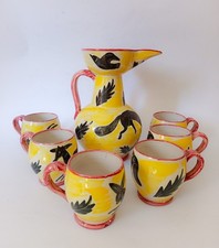 ♥ CAS VIETRI RARO SERVIZIO IN CERAMICA GIALLA VINTAGE BROCCA 6 TAZZE C.A.S.