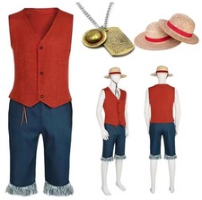 Cosplay One Piece Monkey D. Rufy – Costume Uomo con Gilet Rosso, Pantaloncini