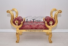 Dormeuse panca pompeana divano panchetta legno oro tessuto damascato bordeaux AL