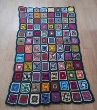 Vintage Coperta Copriletto Uncinetto Patchwork 187x120 cm circa