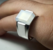 Anello da uomo in argento sterling 925 naturale Dure Najaf forma quadrata quarzo bianco