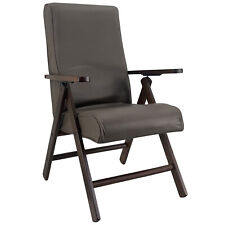 POLTRONA RELAX RECLINABILE VINTAGE IN PELLE LEGNO FAGGIO TESSUTO CUSCINO MARRONE