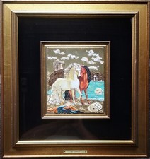 GRANDE QUADRO GIORGIO DE CHIRICO divini cavalli di Achille in rilievo Metafica