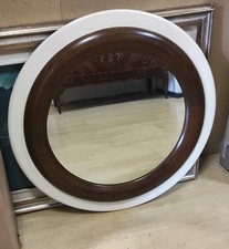 SPECCHIO ROTONDO IN LEGNO VINTAGE ANNI 70