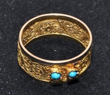 Anello filigrana oro con pietra neolite sassi di turchese azzurro 19 mm