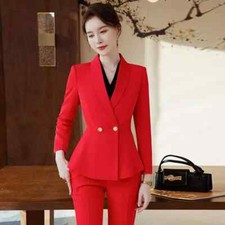 Giacca da Tailleur Blazer Donna Ufficio Elegante Slim Rosso Bottone 02926