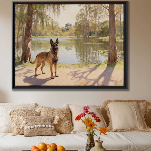 Quadro olio arte cane belga