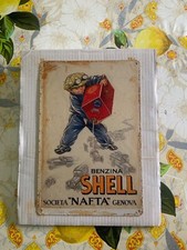 Insegna in metallo, Benzina Shell, Società Nafta Genova, 20x30 cm, vintage