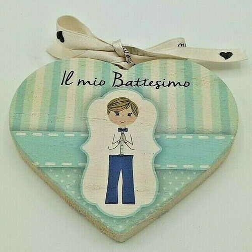 Quadro cuore battesimo legno - cuore,