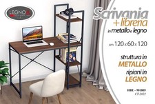 SCRIVANIA LIBRERIA TAVOLO LAVORO COMPUTER INDUSTRIALE METALLO NERO RIPIANI LEGNO
