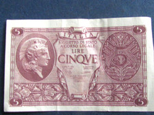 1944 Italy 5 Lire Banknote