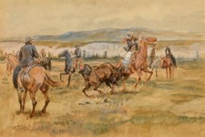 Stampa giclée western Pablo Buffalo Hunt di Charles M Russell + spedizione gratuita