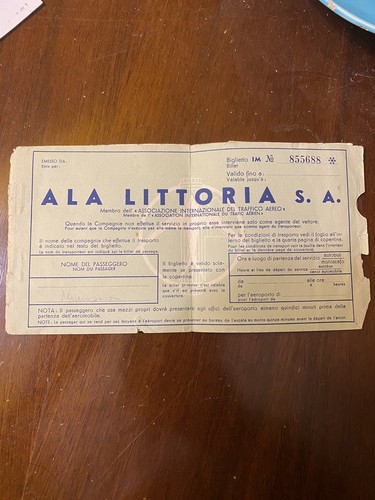 Biglietto aereo ala littoria - aereo,
