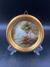 Quadro miniatura tondo olio paesaggio firmato  cornice  legno d'orato
