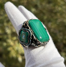 Anello da uomo in argento sterling 925 malachite verde, anello vintage fatto a mano con pietre preziose