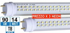 X 3 NEON TUBO LED T8 14W 90 CM ALTA POTENZA NATURALE 3014 ACCIAIO ISOLATED A++