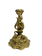 ANTICO CANDELIERE OTTONE BRASS CANDLE HOLDER LUCERTOLA PORTACANDELE 15 cm/h '900