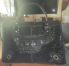 Borsa a mano grande nera finto coccodrillo da laboratorio e supporto antiscivolo con doppi manici