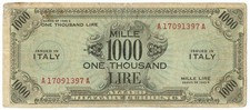 1000 LIRE OCCUPAZIONE AMERICANA IN ITALIA BILINGUE FLC A-A 1943 A MB/BB