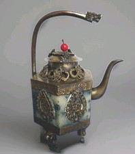 Teiera Cerimoniale Antica In Ottone E Pietra Giada Cina/Tibet