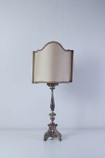 Lampada tavolo Vecchio candelabro religioso elettrificato legno e argento Antico