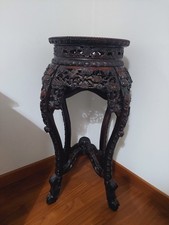 Tavolino orientale cinese intagliato con piano in marmo rosa - da collezione