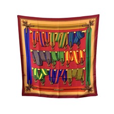 Autentica sciarpa di seta Hermes vintage Les Sangles cinture 1985 Metz magenta