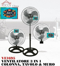 Ventilatore Piantana , Tavolo , Muro 3 IN 1  – 3 Velocità, Ø 45cm, Oscillante