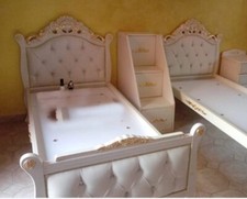 Letto singolo contenitore Barocco cameretta in legno velluto o ecopelle qualsias