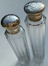 ANTIQUE BRITISH GLASS FACETED VANITY PERFUME BOTTLES SET OF 2