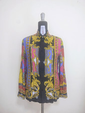 Versace Shirt Men Size 40/M-L 100% Silk Multicolored Print Jewel Button A75980