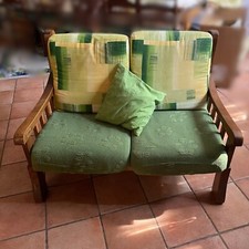 Divano rustico in legno + cuscini sfoderabili• Tinta Noce • DUE POSTI (117X83cm)