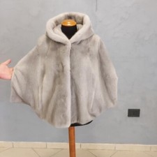 Mantellina elegante cerimonia  amaranto in Visone tricot e Volpe