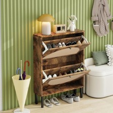 Scarpiera vintage 60 cm con 2 ante in rattan intercambiabili + pannello posteriore per corridoio DE