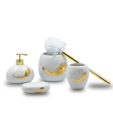 Accessori bagno dispenser porta sapone portaspazzolino scopino decoro piuma oro
